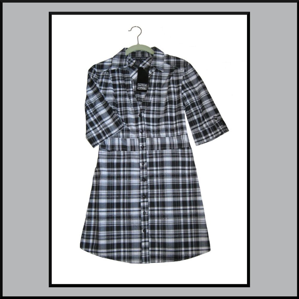 NWT! ANTILIA FEMME Black & White Plaid Dress or Tunic (Size Sm) DARLING!